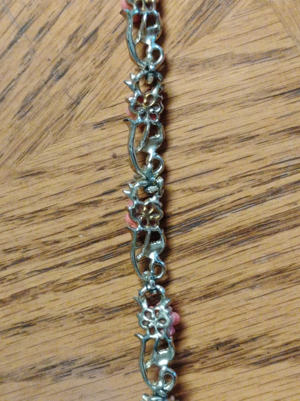 Floral Silver-Tone Chain Bracelet with Pink Accents